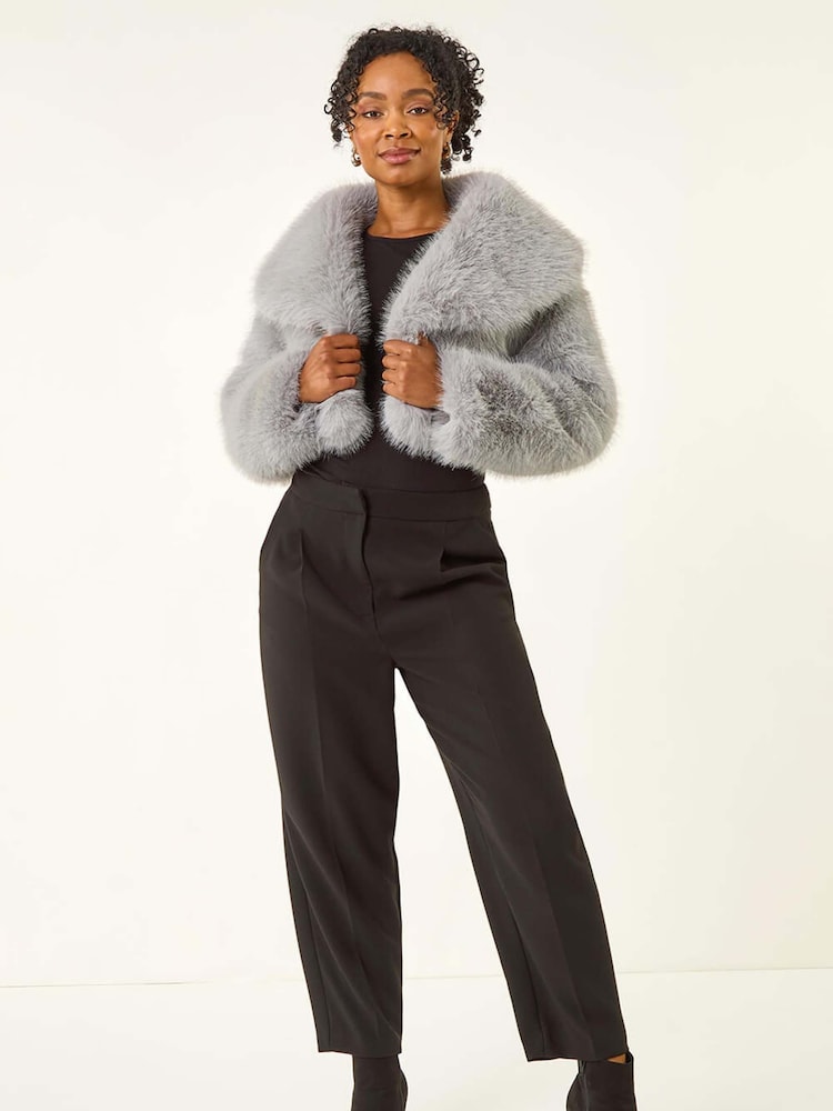 Roman Grey Petite Cropped Fur Coat - Image 2 of 5