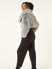 Roman Grey Petite Cropped Fur Coat - Image 3 of 5