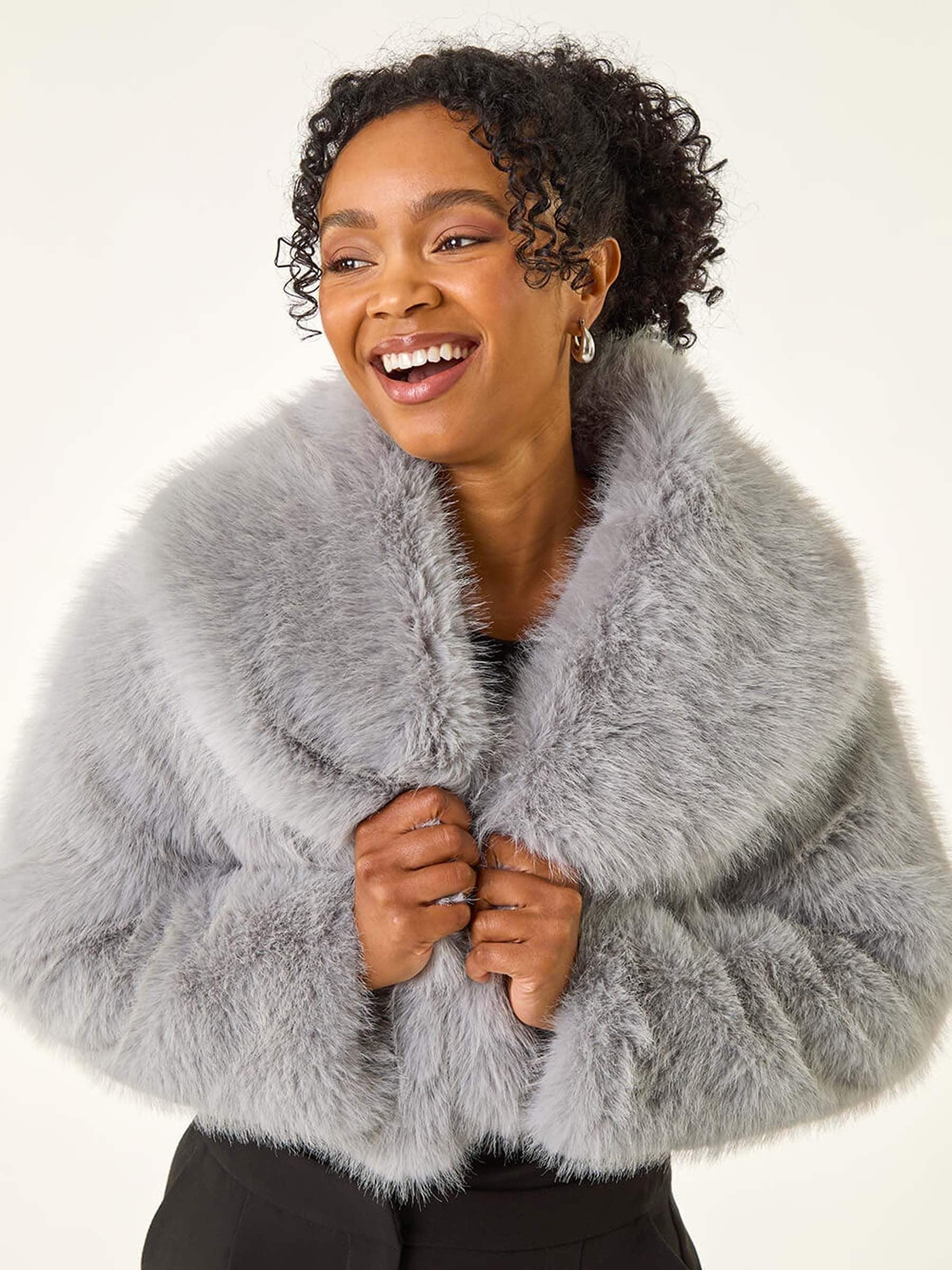 Buy Roman Grey Petite Cropped Fur Coat from Next USA