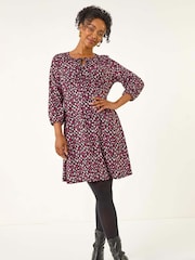 Roman Pink Petite Spot Tie Front Dress - Image 2 of 4