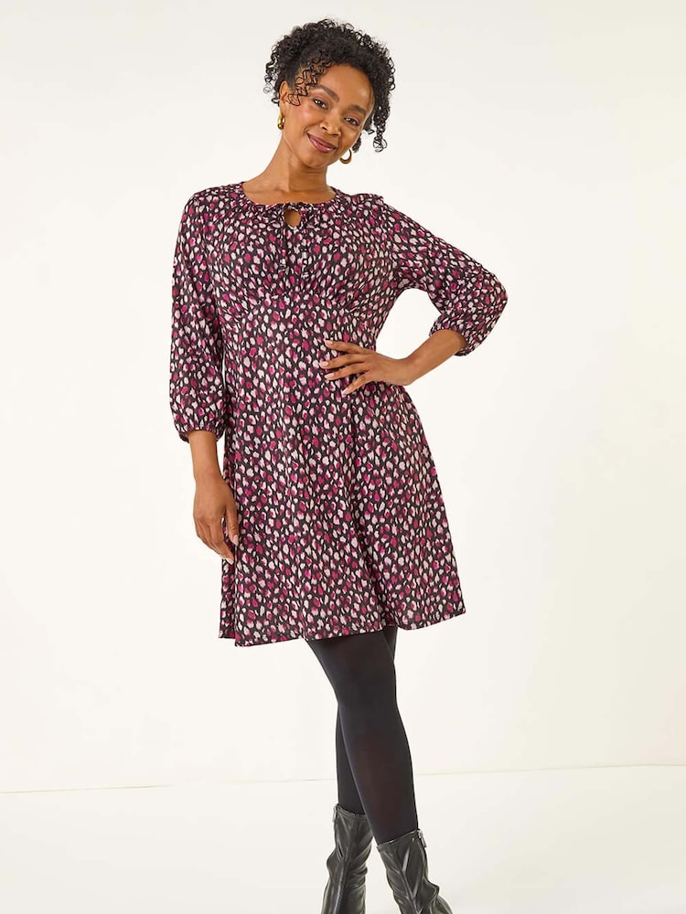 Roman Pink Petite Spot Tie Front Dress - Image 2 of 4 Roman Pink Petite Spot Tie Front Dress - Image 2 of 4