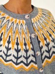 Roman Grey Petite Fair Isle Pattern Buttoned Knit Cardigan - Image 5 of 5