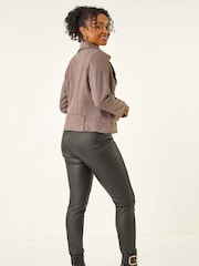 Roman Brown Petite Suedette Biker Jacket - Image 3 of 5