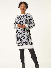 Roman Grey Animal Print Knitted Dress - Image 3 of 5