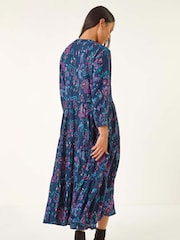 Roman Blue Petite Abstract Print Frill Dress - Image 3 of 5