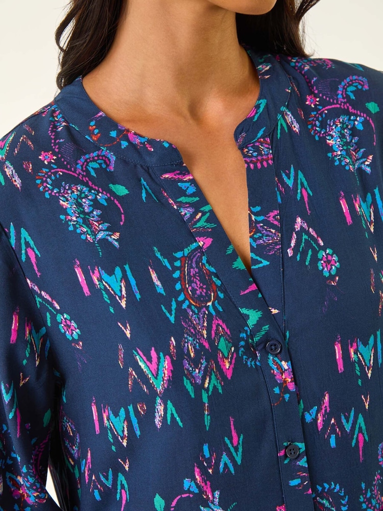 Buy roman blue petite abstract print frill dress from the next uk
