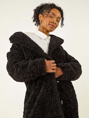Roman Black Petite Teddy Longline Coat - Image 1 of 5