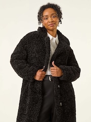 Roman Black Petite Teddy Longline Coat - Image 2 of 5