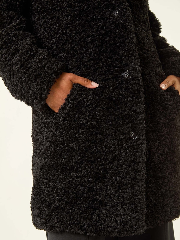 Roman Black Petite Teddy Longline Coat - Image 5 of 5 Roman Black Petite Teddy Longline Coat - Image 5 of 5
