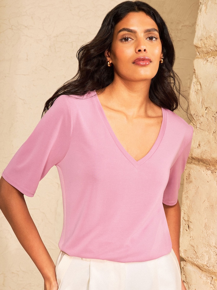 Love & Roses Blush Pink V-Neck Premium Jersey T-Shirt - Image 1 of 4
