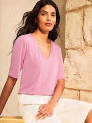 Love & Roses Blush Pink V-Neck Premium Jersey T-Shirt - Image 3 of 4