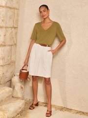 Love & Roses Olive Green V-Neck Premium Jersey T-Shirt - Image 3 of 4