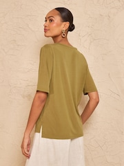 Love & Roses Olive Green V-Neck Premium Jersey T-Shirt - Image 4 of 4