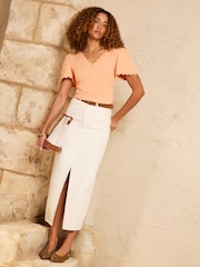 Love & Roses Orange Scallop V-Neck T-Shirt - Image 4 of 4