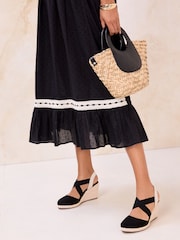 Lipsy Black Standard Fit Faux Suede Closed Toe Elastic Crossover Strap Mid Espadrille Wedges - Image 3 of 5