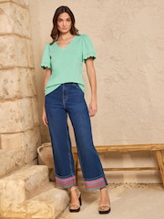 Love & Roses Aqua Blue Scallop V-Neck T-Shirt - Image 3 of 4