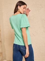 Love & Roses Aqua Blue Scallop V-Neck T-Shirt - Image 4 of 4