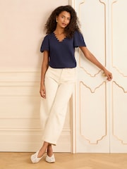 Love & Roses Navy Scallop V-Neck T-Shirt - Image 3 of 4