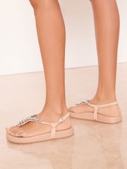 Lipsy Nude Standard Fit Emebllished Diamante Toe Post Footbed Sandals - Image 4 of 4