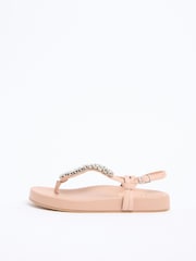 Lipsy Nude Standard Fit Embellished Diamante Toe Post Footbed Sandals - Image 5 of 5