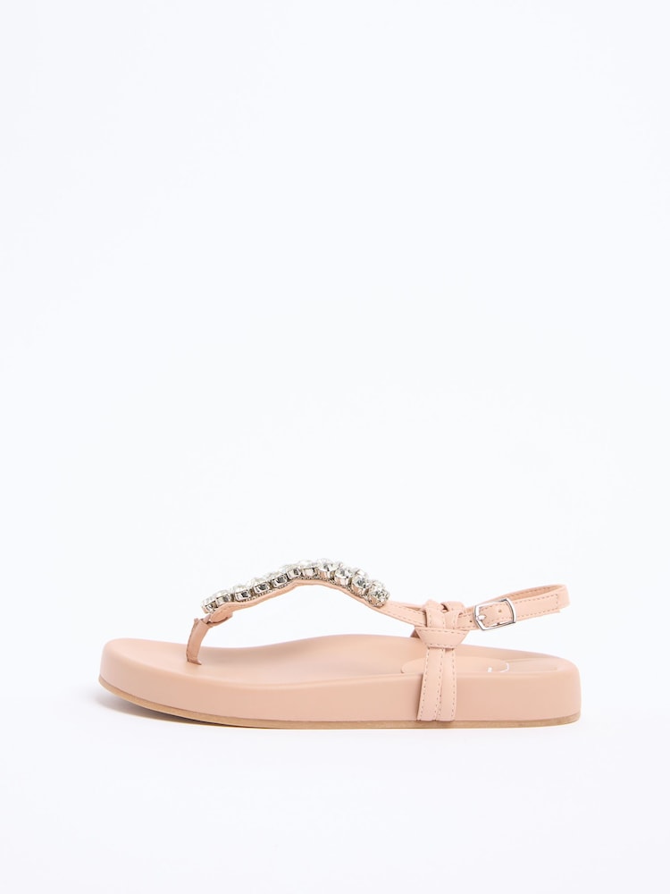 Lipsy Nude Standard Fit Embellished Diamante Toe Post Footbed Sandals - Image 5 of 5
