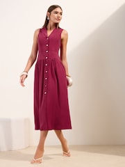 Friends Like These Burgundy Red Dropped Waist Utility Tailored Midaxi Dress - Image 3 of 4