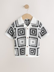 Black/White Crochet Knitted Short Sleeve Shirt (12mths-10yrs) - Image 1 of 4