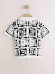 Black/White Crochet Knitted Short Sleeve Shirt (12mths-10yrs) - Image 2 of 4