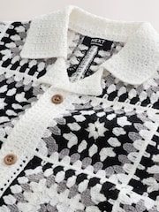 Black/White Crochet Knitted Short Sleeve Shirt (12mths-10yrs) - Image 3 of 4