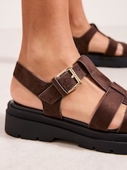 Friends Like These Faux Suede Chocolate Brown Standard Fit Chunky Fisherman Flat Casual Sandals - Image 3 of 5