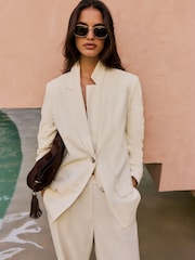 Beige - Friends Like These Blazer para sa Kasintahan na may Linen - Larawan 2 ng 4