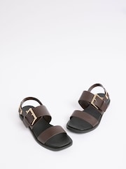 Friends Like These Chocolate Brown Standard Fit Faux Leather Buckle Two Part Flat Summer Sandals - Image 3 of 5
