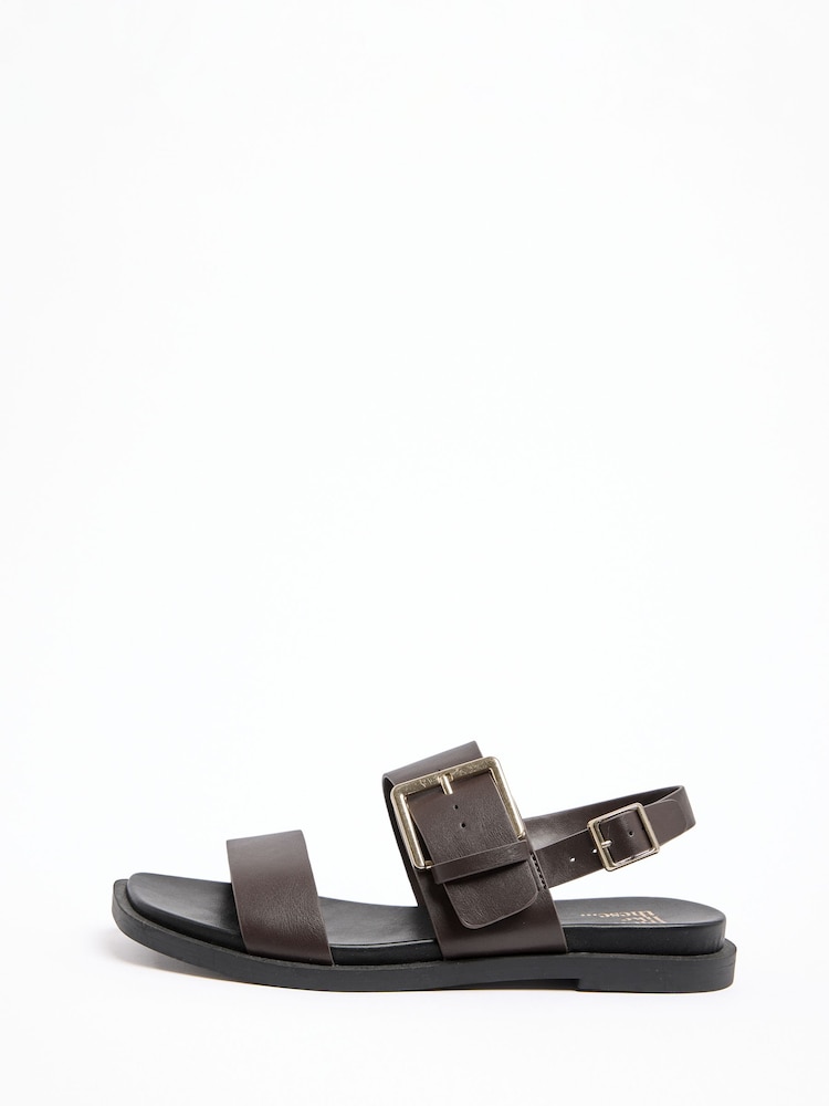 Friends Like These Chocolate Brown Standard Fit Faux Leather Buckle Two Part Flat Summer Sandals - Image 5 of 5 Friends Like These Chocolate Brown Standard Fit Faux Leather Buckle Two Part Flat Summer Sandals - Image 5 of 5