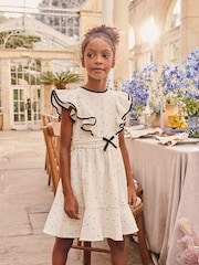 Cream Spot Ruffle Sleeve Occasion Dress (3-16yrs) - Image 1 of 4