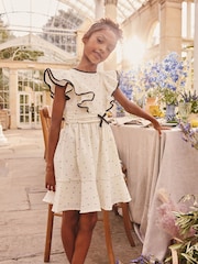 Cream Spot Ruffle Sleeve Occasion Dress (3-16yrs) - Image 2 of 4