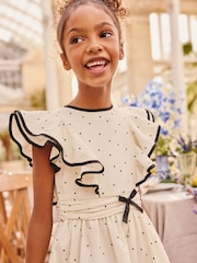 Cream Spot Ruffle Sleeve Occasion Dress (3-16yrs) - Image 3 of 4