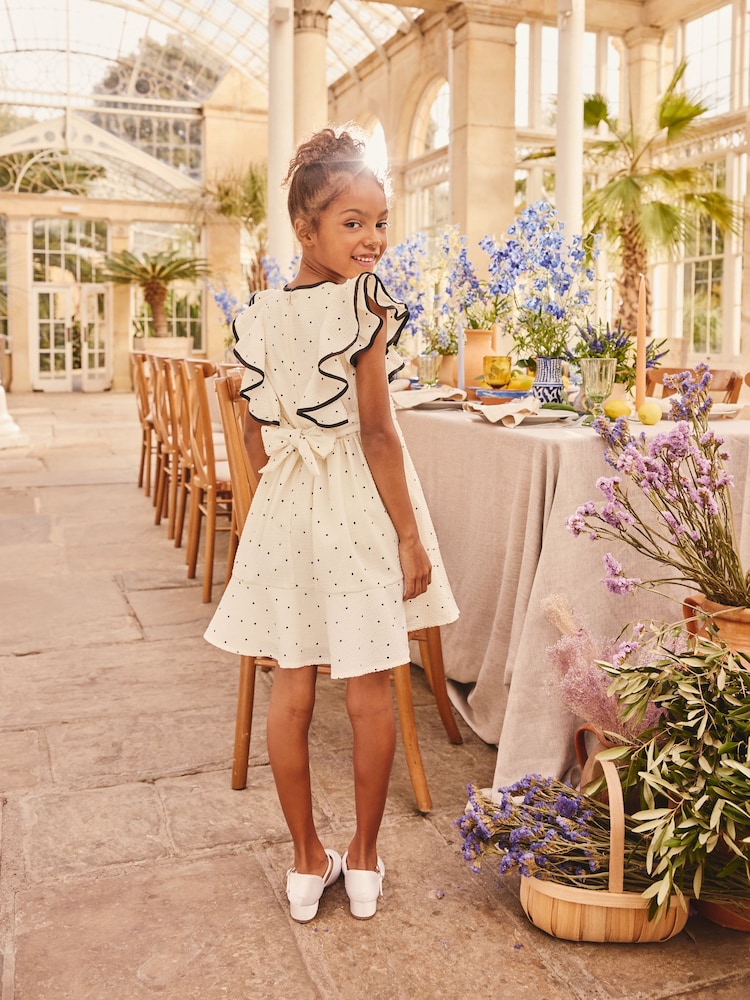 Cream Spot Ruffle Sleeve Occasion Dress (3-16yrs) - Image 4 of 4
