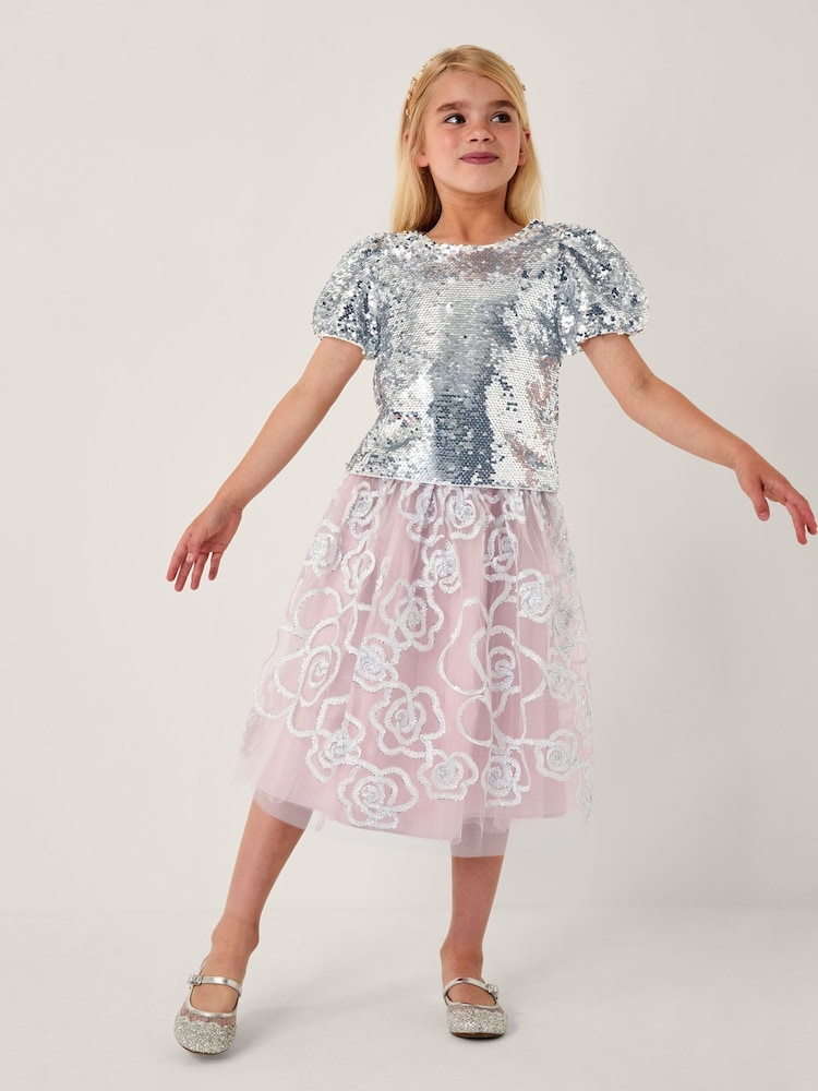 Monsoon Silver Sequin Puff Sleeve Top - Image 1 of 4