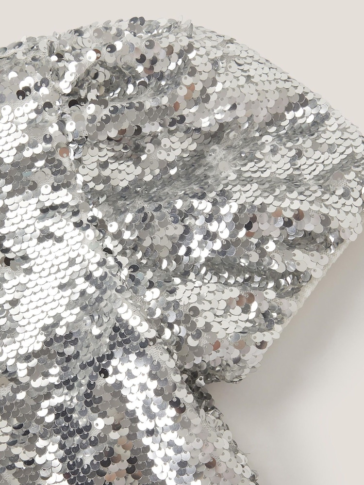 Monsoon Silver Sequin Puff Sleeve Top - Image 4 of 4