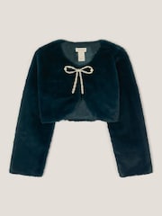 Monsoon Blue Marie Bow Faux Fur Shrug - Image 2 of 4