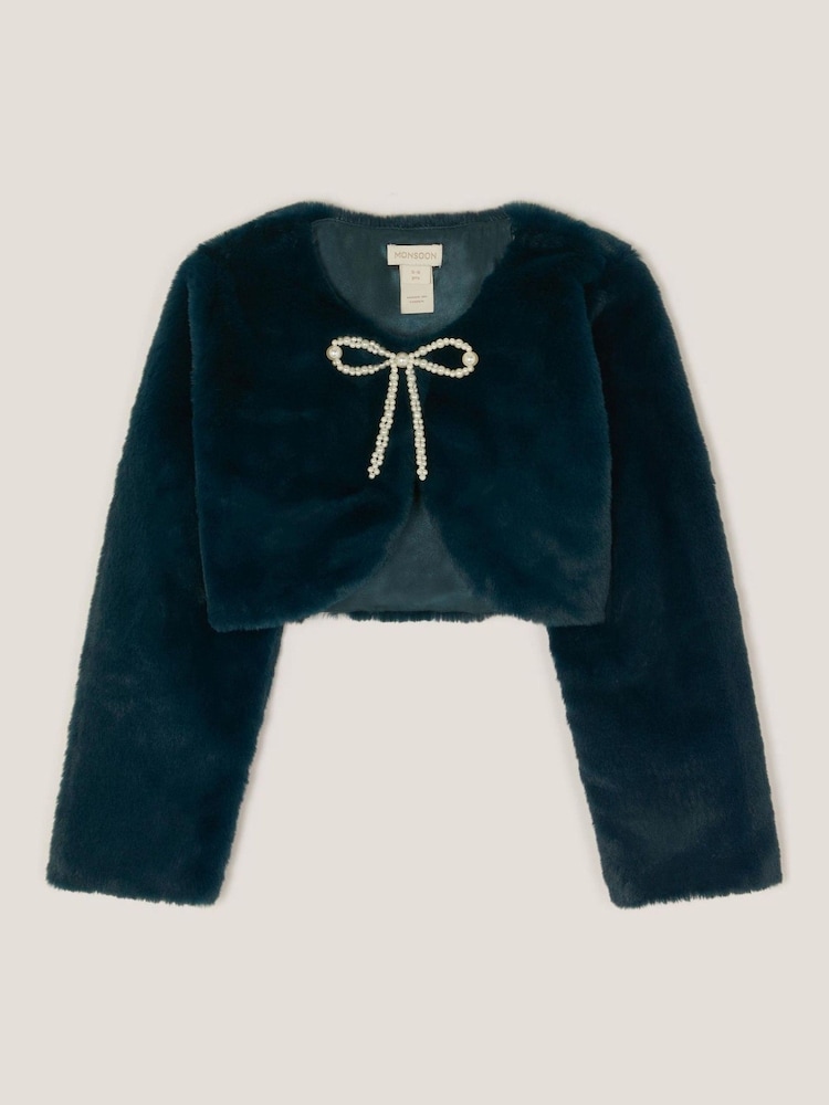 Monsoon Blue Marie Bow Faux Fur Shrug - Image 2 of 4