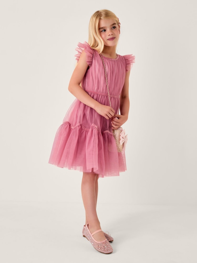 Monsoon Pink Charlize Flutter Sleeve Tulle Dress - Image 1 of 1 Monsoon Pink Charlize Flutter Sleeve Tulle Dress - Image 1 of 1