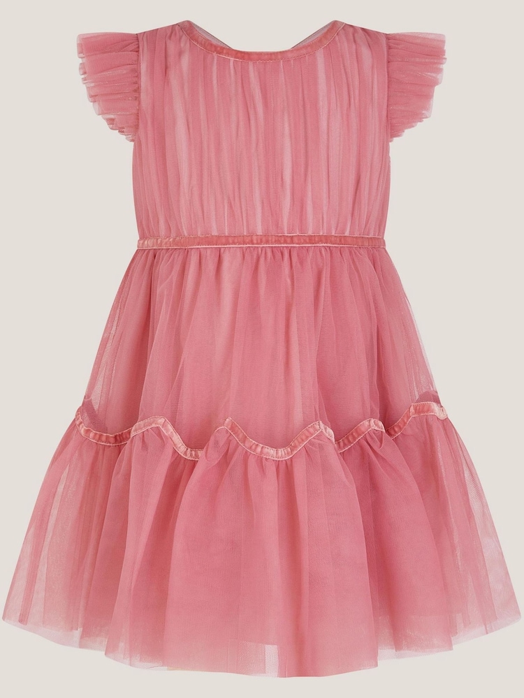 Monsoon Pink Charlize Flutter Sleeve Tulle Dress - Image 2 of 4 Monsoon Pink Charlize Flutter Sleeve Tulle Dress - Image 2 of 4
