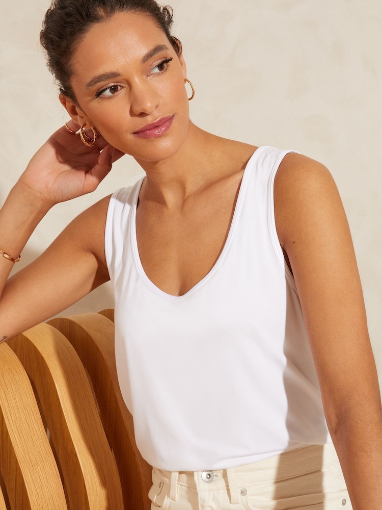 Love & Roses Ivory Satin Trim Scoop Neck Jersey Vest - Image 1 of 4