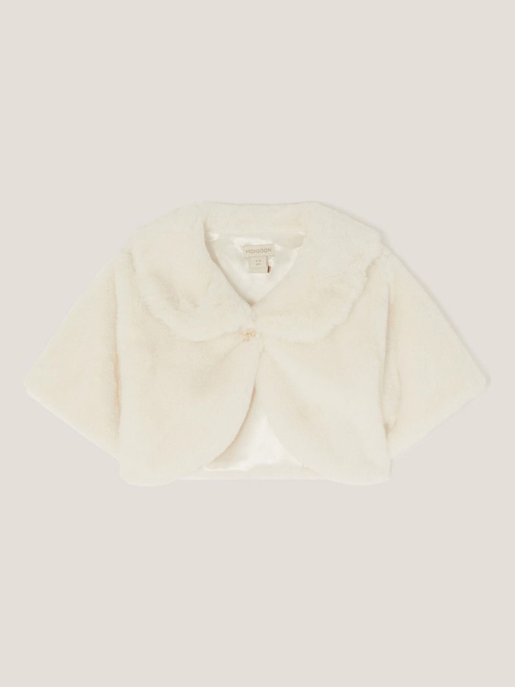 Monsoon Cream Faux Fur Collared Shrug - Image 1 of 2