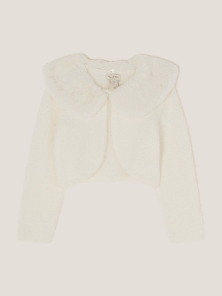 Monsoon Cream Detachable Collar Fuzzy Cardigan - Image 2 of 4 Monsoon Cream Detachable Collar Fuzzy Cardigan - Image 2 of 4