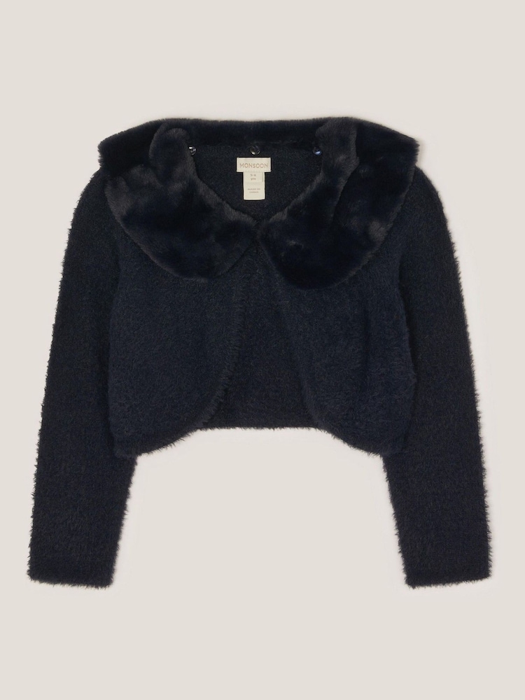 Monsoon Blue Detachable Collar Fuzzy Cardigan - Image 2 of 4