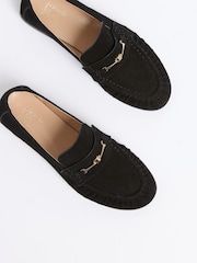 Friends Like These Black Faux Suede Snaffle Trim Flat Ruched Comfort Slip On Penny Loafers - Image 4 of 4