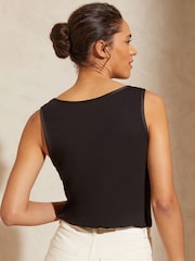 Love & Roses Black Satin Trim Scoop Neck Jersey Vest - Image 3 of 4