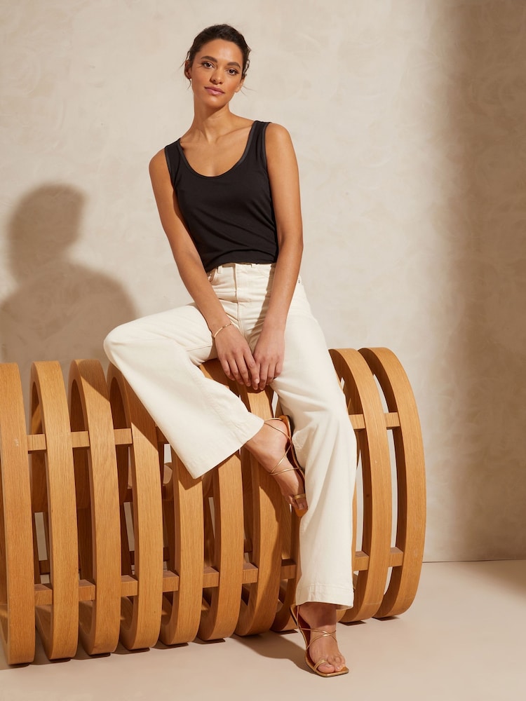 Love & Roses Black Satin Trim Scoop Neck Jersey Vest - Image 4 of 4